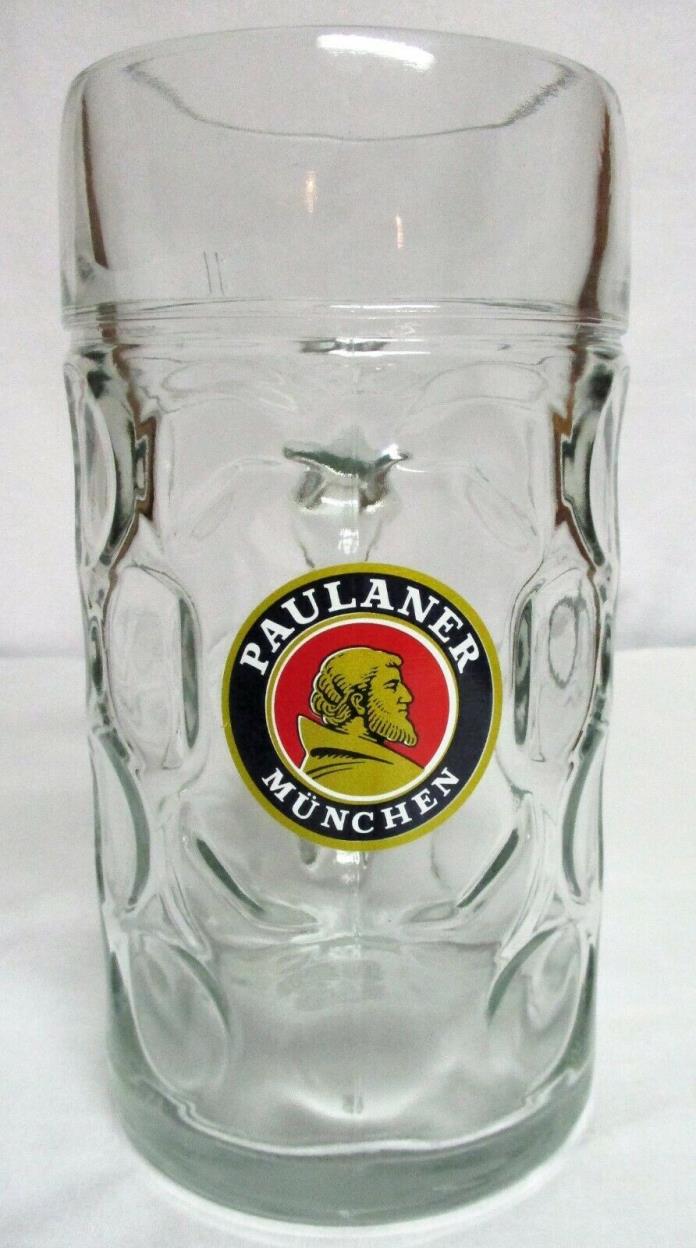 Paulaner  Munchen Brewery 1 Liter Dimpled Clear Glass Beer Mug Stein Rastal