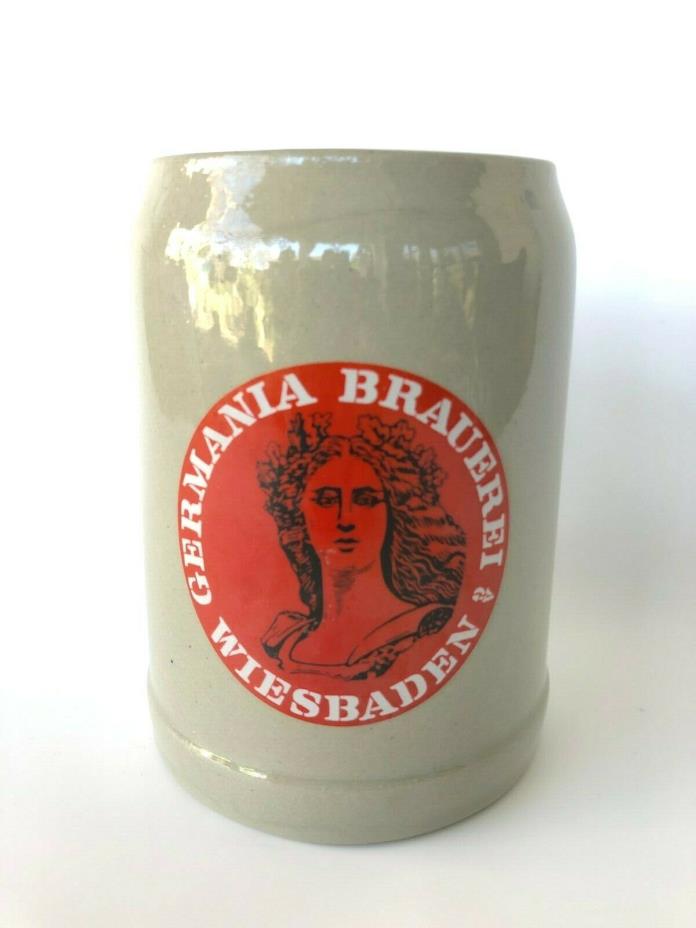 Vintage 80's West Germany Beer Mug Wiesbaden Germania Brauerei .5 L Stoneware