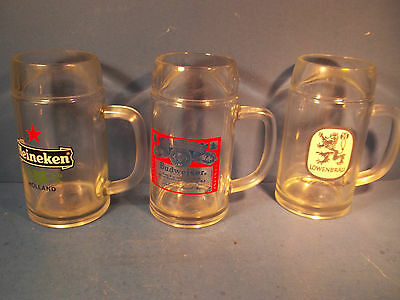 LOT OF 3 HEAVY GLASS 0.5L BEER MUGS - HEINEKEN LOWENBRAU BUDWEISER