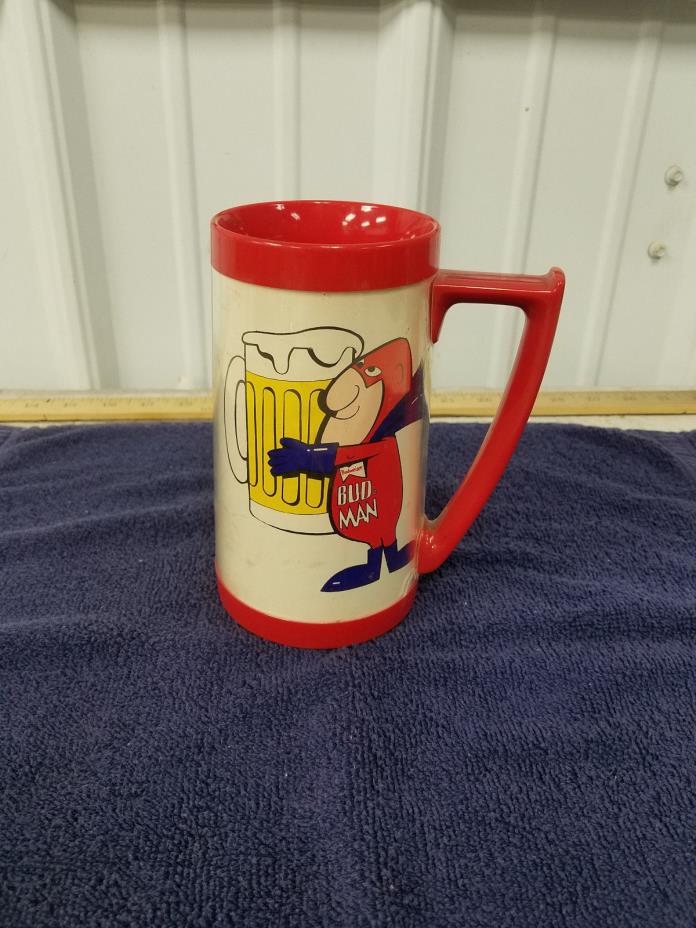 VINTAGE BUDWEISER BUD MAN THERMO-SERVE INSULATED BEER MUG - GOOD CONDITION