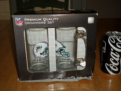 NFL FOOTBALL - MIAMI DOLPHINS, Clear Glass Beer Mugs, Official Lic., TOTAL # 2