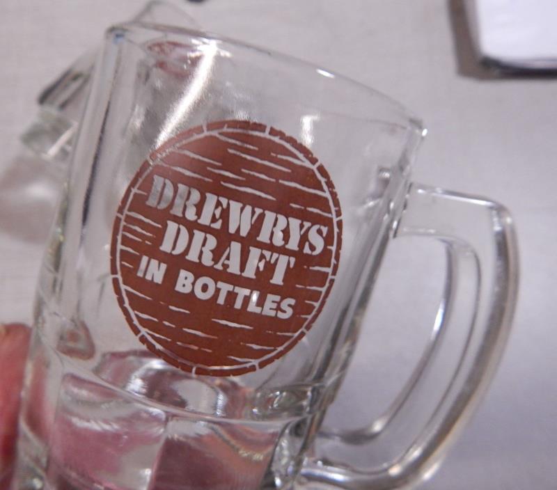 2 Vintage Drewrys Draft Beer Barrel Heavy Glass Mugs Steins
