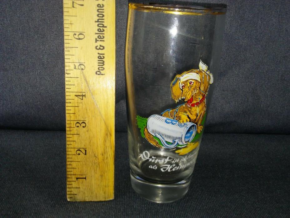 RARE VINTAGE 0.5 LITER GERMAN BEER GLASS WITH DACHSHUND DOG DECAL