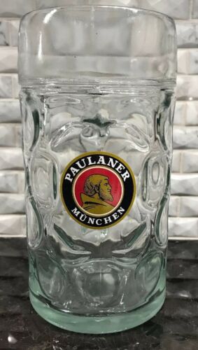 Paulaner Munchen  1 liter Beer Stein Mug Dimpled Glass