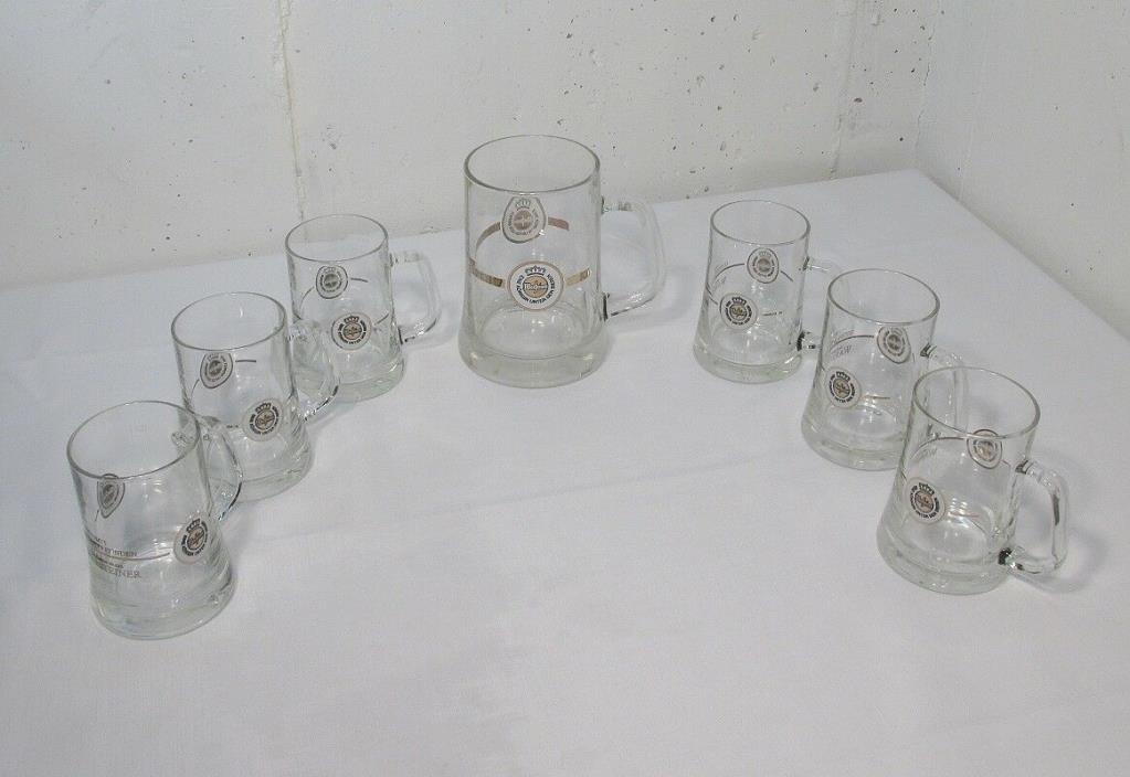 Lot of 7 Warsteiner Glass Beer Steins 1 Liter & .4 Liters EXCELLENT LITTLE USED