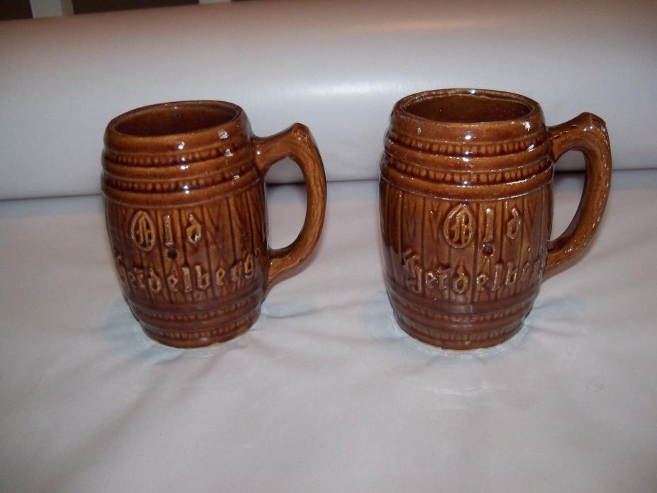 2 Vintage Old Heidelberg Barrel shape Beer Mugs Stoneware