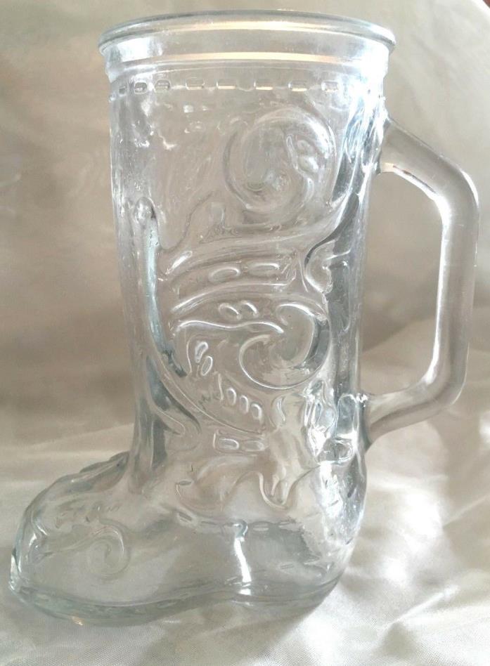 Vintage Cowboy Boot Fancy Design Beer Mug w / Handle Clear Glass a4