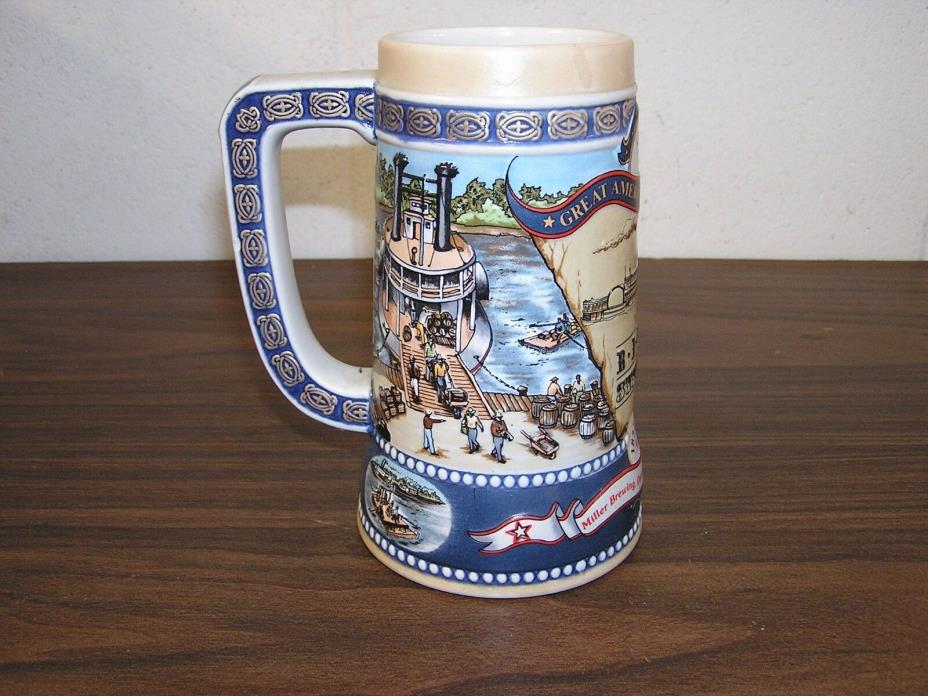 MILLER HIGH LIFE STEIN - THE FIRST RIVER STEAMER - 1807 - #4 IN SERIES .