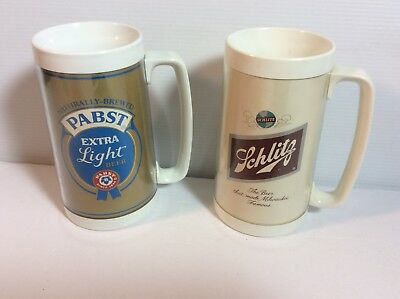 Thermo Serv Beer Mugs Lot of 2 Schlitz + Pabst Extra Light Made in USA 16 Oz.