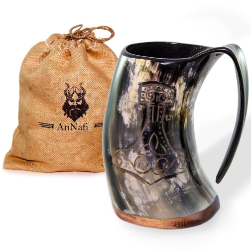AnNafi Genuine Viking Drinking Horn|Natural Handcrafted Horn Mugs for Beer Wine
