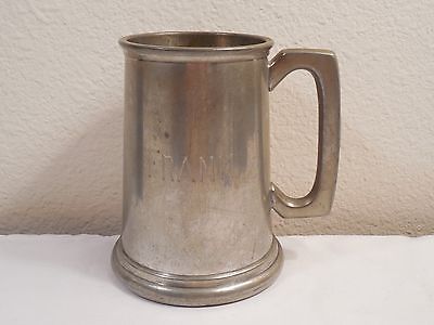 English Pewter Glass Bottom Beer Stein Mug Tankard ~ Sheffield ~ Engraved Frank