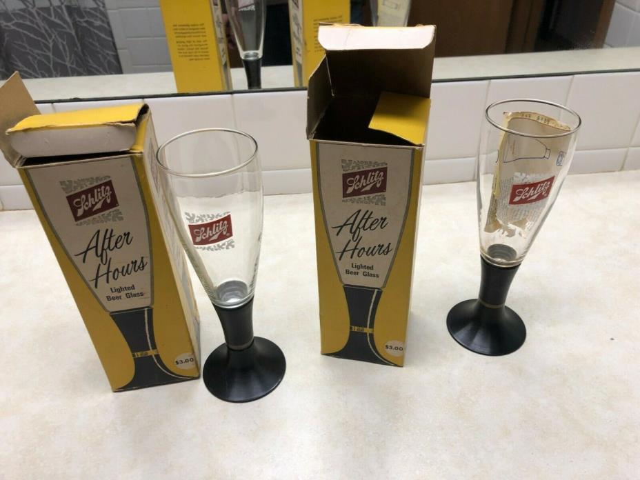 2 1965 Schlitz After Hours Lighted Beer Glasses - David Douglas