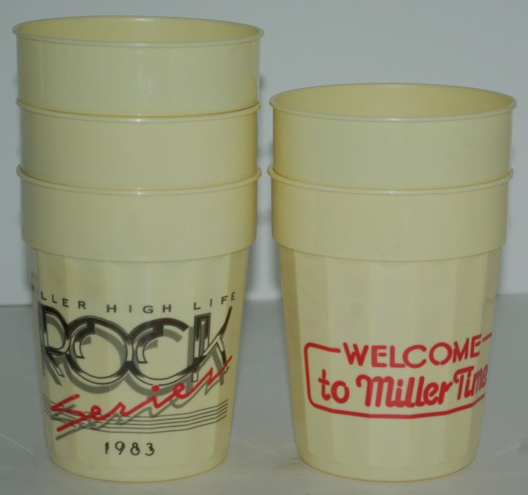 Vintage Miller Beer Rock Series Cups 1983 Plastic Never Used Lot of 5