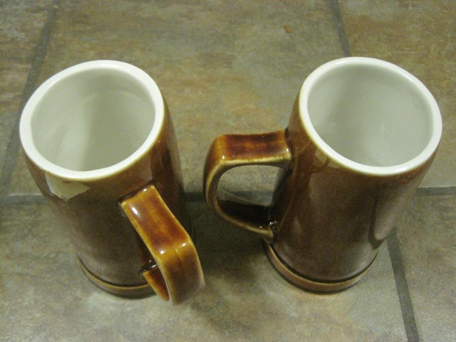 HALL USA ~ PAIR OF VINTAGE STEINS / MUGS / TANKARDS ~ BROWN, EUC