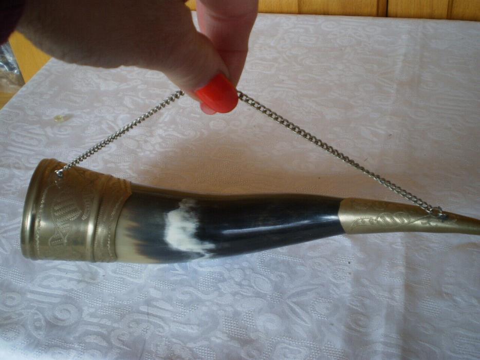 Vintage Drinking Russian Soviet Caucasian Horn Viking Style With Chain .
