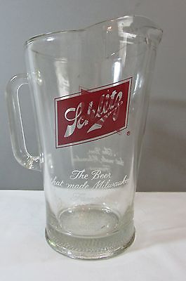 Schlitz Glass Pitcher The Beer that made Milwaukee Famous 60 oz Vintage