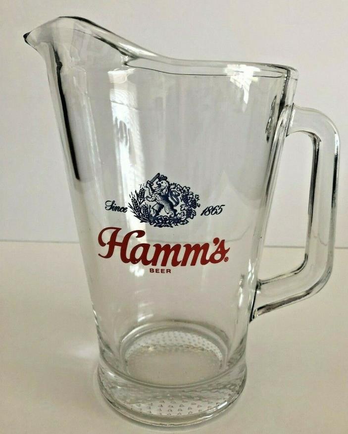 Vintage Hamm's Beer Heavy Clear Glass Beer Pitcher