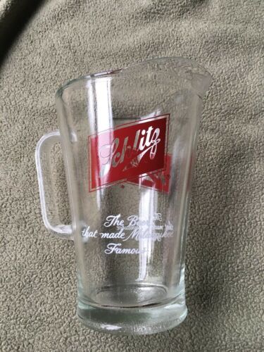 Schlitz Glass Pitcher The Beer that made Milwaukee Famous 60 oz Vintage