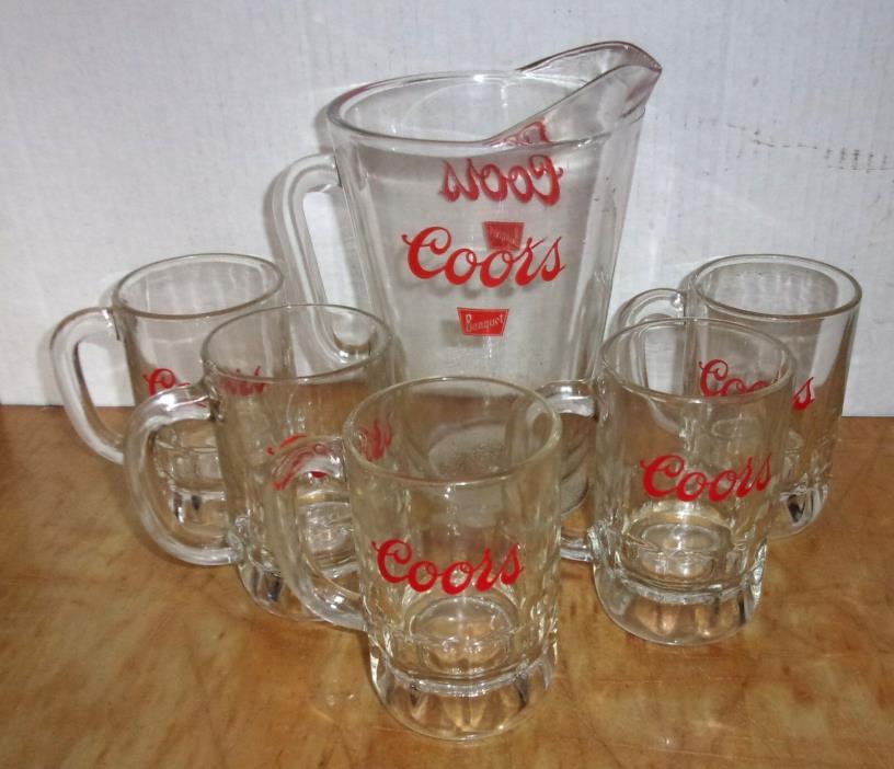 6 Pc Set - Coors Banquet Pitcher & Coors Glass Mugs/Steins