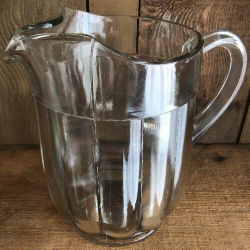 Vintage Heavy Clear Glass Beer Pitcher Bar Restaurant Duty Ribbed 8