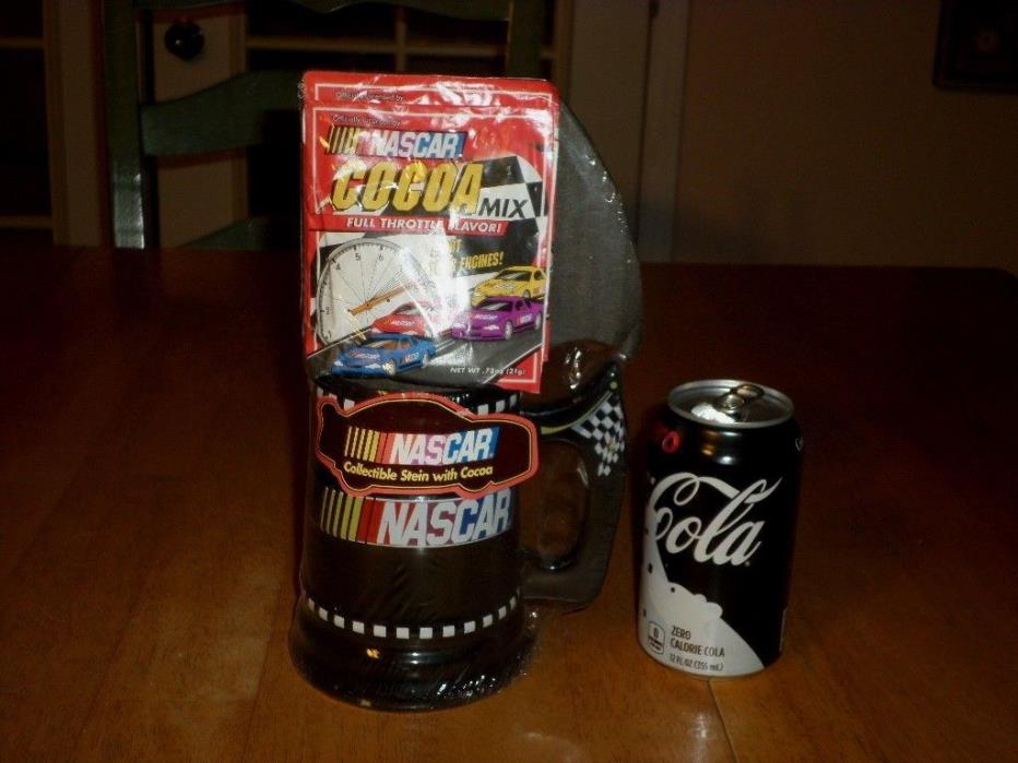 NASCAR, JUMBO SIZED, Ceramic Beer Stein / Mug / Cup + NASCAR Cocoa Mix, VINTAGE