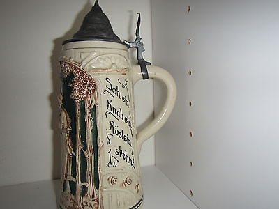 Antique Vintage German stein stoneware nice condition with pewter lid