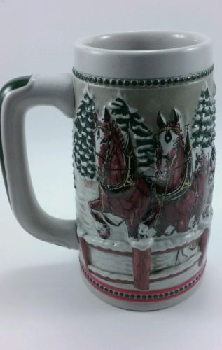 1984 Budweiser Holiday ClydesDale Christmas Beer Stein Covered Bridge