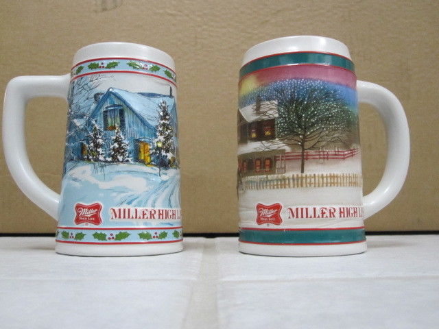Two Miller High Life beer mug stein To The Best Holiday Traditions
