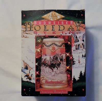 1996 Budweiser Holiday Stein featuring The Clydesdales. American Homestead   MIB