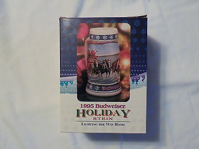 1995 Budweiser Holiday Stein featuring Clydesdales. Lighting the Way Home. MIB