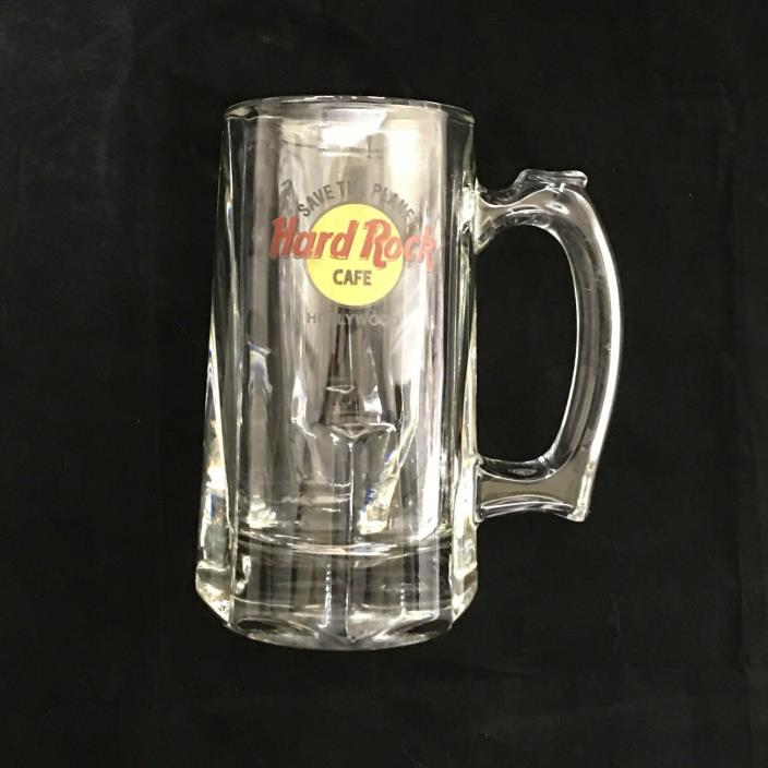Vintage Hard Rock Cafe Hollywood Save the Planet Glass Beer Mug - EUC