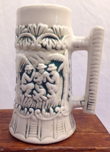 Vintage Beer Stein, Ceramic, Brazil, Village Relief