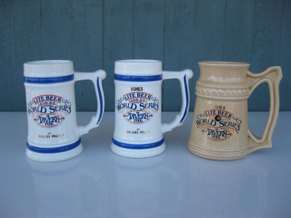 Lot of 3 Vintage 1980s Miller Lite Beer World Series of Tavern Pool Steins