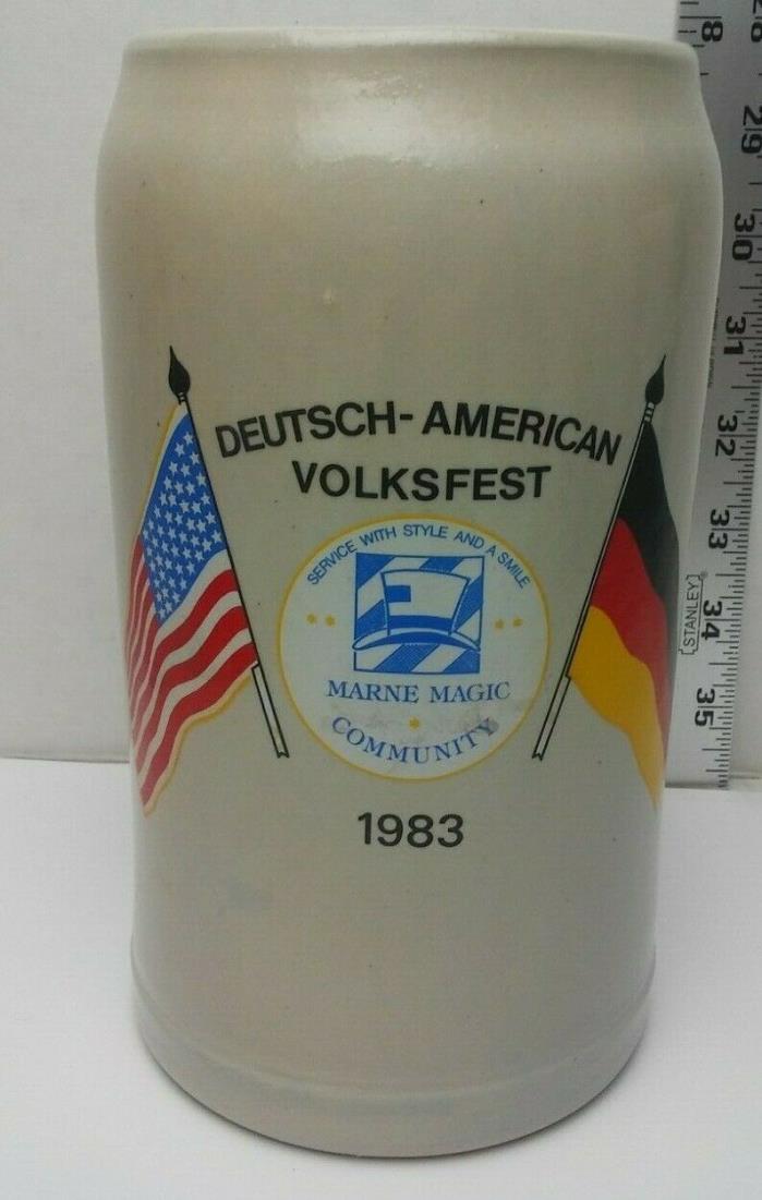 Vintage Deutsch American Volksfest 1983 1L Stoneware Stein Glazed Pottery