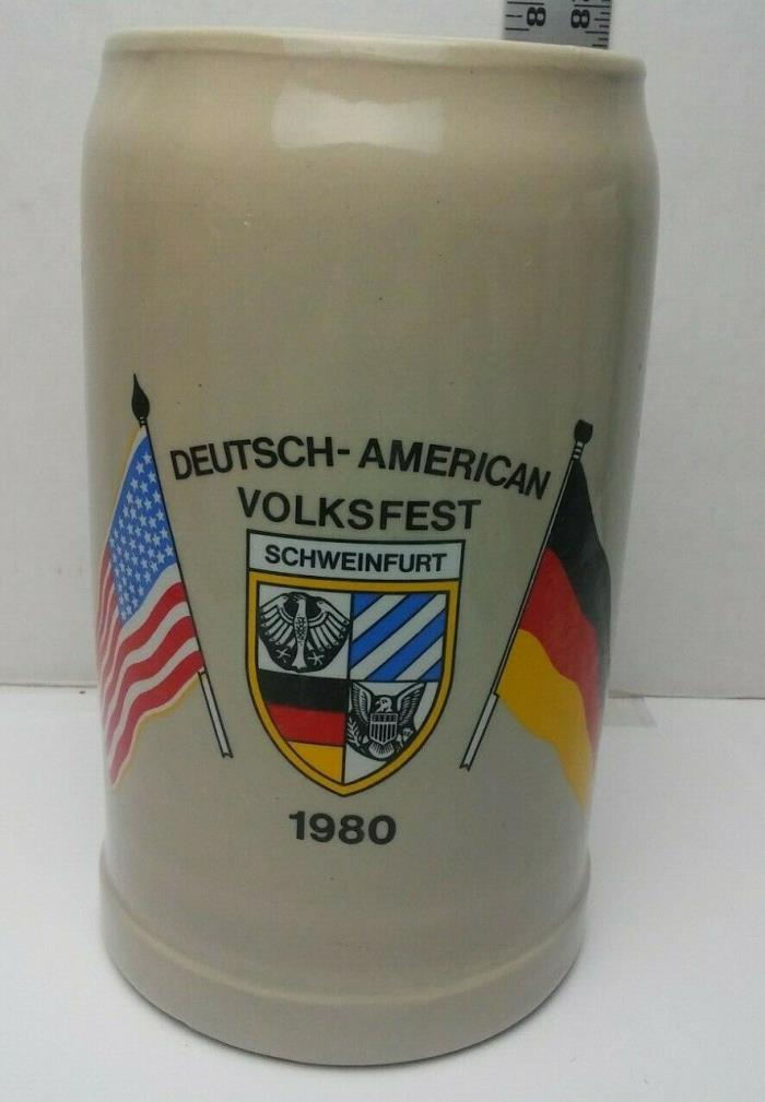Vintage Deutsch American Volksfest 1980 1L Stoneware Stein Glazed Pottery