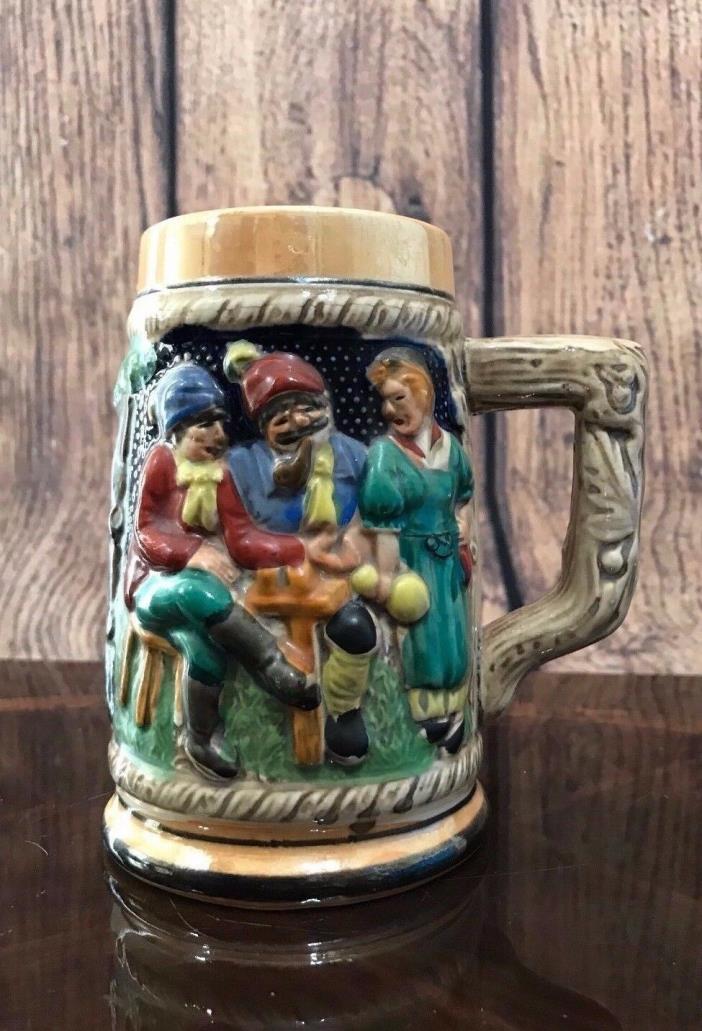 Vintage Elbro German Style Beer Mug  Raised Ceramic Crown Hand Decorated