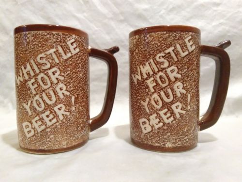 New Vintage Whistle For Your Beer Stein Pair Japan Brown Ceramic Mug Glass Lot 2