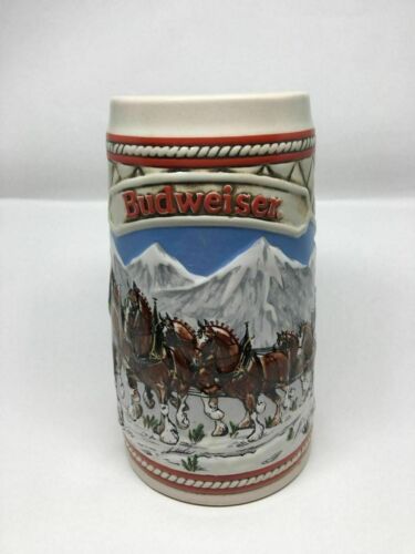 KB) Budweiser Anheuser Busch 1985 Holiday Clydesdale Horse Beer Mug Stein
