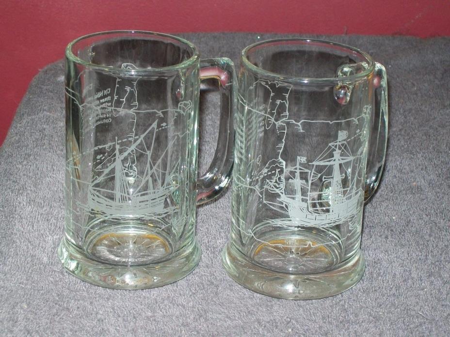 VINTAGE SANTA MARIA & THE NINA ETCHED BEER STEINS / NAUTICAL STEINS