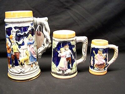 Set of 3 Beautiful, Vintage Ceramic Beer Mugs, Made in Japan!  Excellent Cond!