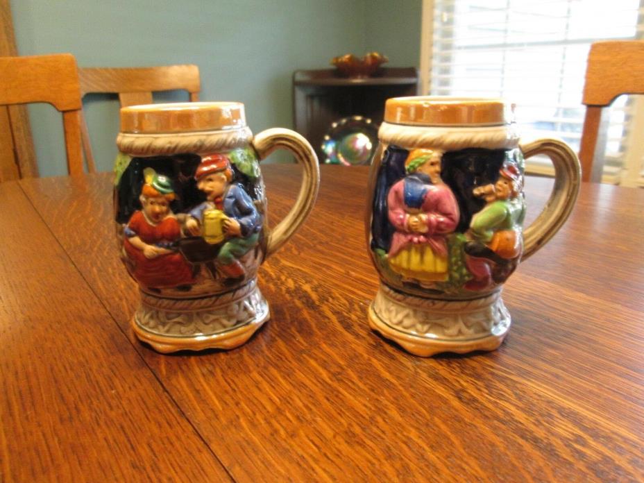 Vintage German BavarianStyle Ceramic Handpainted  Steins/ Mugs  Made in Japan