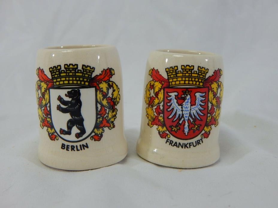 Mini German Creme Color Stoneware Beer Steins/Shotglasses Cities Coat of Arms ML
