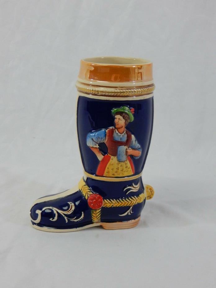 Nicely Decorated Ceramic Stoneware German Beer Drinking Boot ML