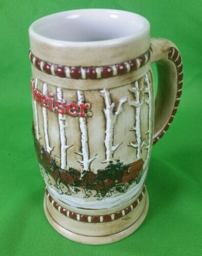 1981 Budweiser Holiday Clydesdale beer stein mug Snow Covered Birch Trees CS-50