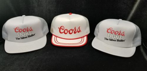 3 Vintage COORS AND COORS LIGHT BEER HATS Trucker Snap Back Mesh 80's 90's