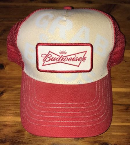 Vintage Budweiser Grab Some Buds Mesh Trucker Hat Snapback Red Free Ship