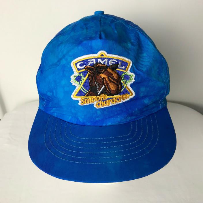 Vtg 80s Joe Camel Smooth Character Hat Cap Beach Tie Dye SnapBack Cap Blue WORN