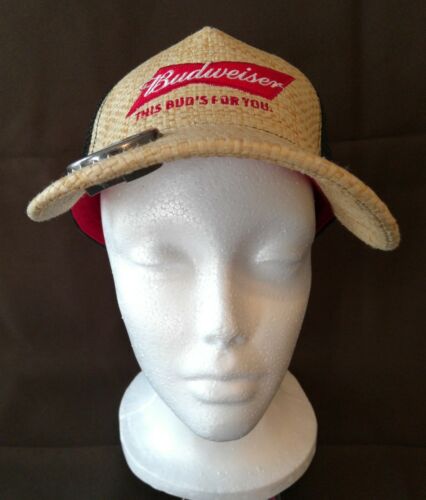 Budweiser Baseball Hat Cap This Bud's For You Woven Straw w/ Bottle Opener Beer