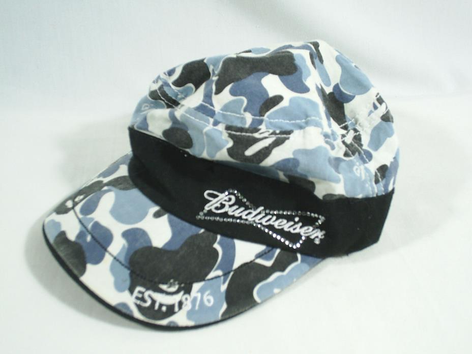 Budweiser Hat Cap Blue Camo Womens Jems Bling Embroidered Embellished