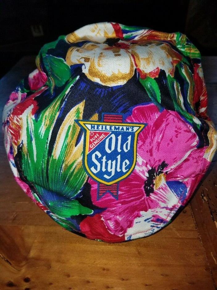 Old Style Beer Hat Vintage Newsboy Cap  *Bright Flowers Tropical*  RARE